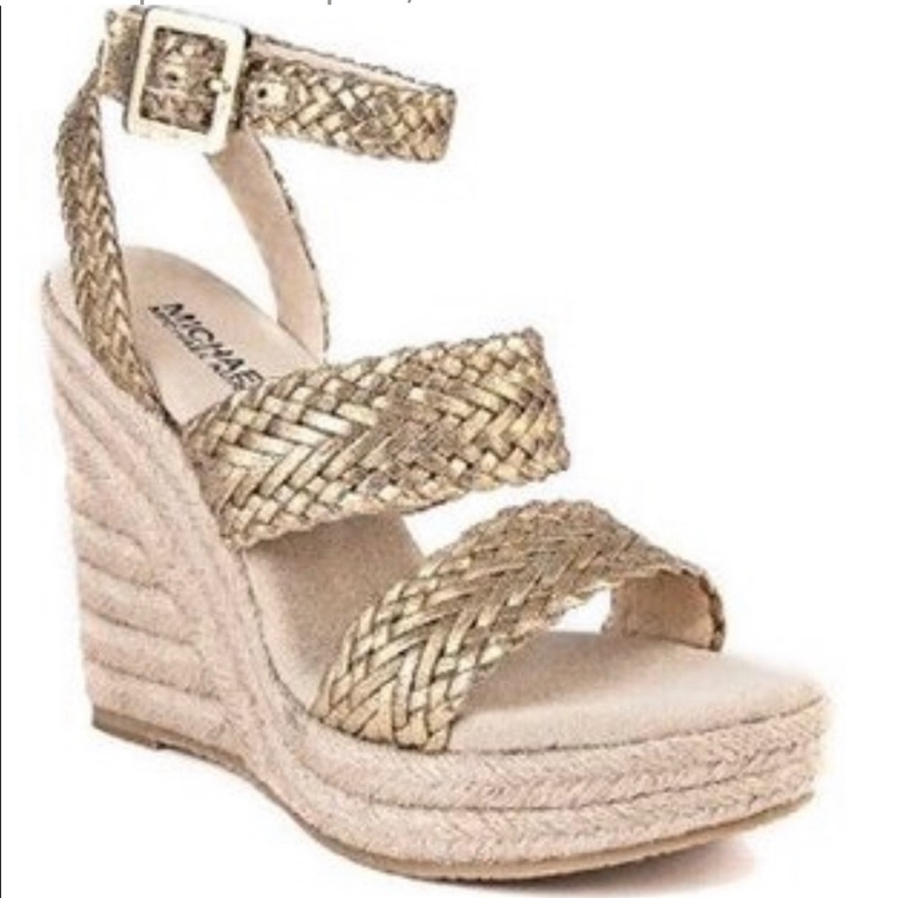 Michael Kors Women’s Juniper Gold Metallic Wedge Espadrille Sandals‎ Size 9